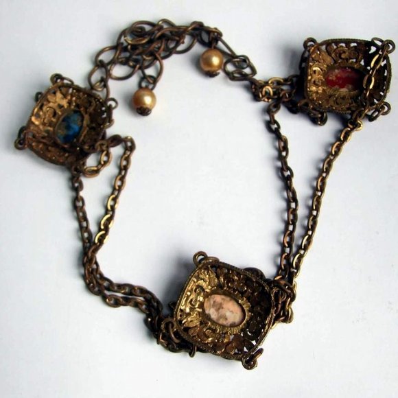 Antique Unique Metal Womens Belt w Carbuncle's Heavy Fabulous RARE - Picture 2 of 5